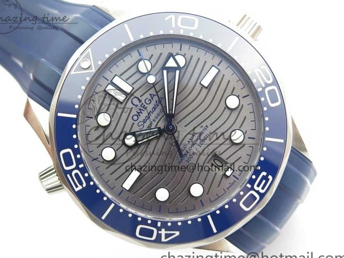 0123 StreetReady 2018 Seamaster Diver 300M VSF 1:1 Best Edition Blue Ceramic Gray Dial on Blue Rubber Strap A8800 V2 (Black Balance Wheel) 7963